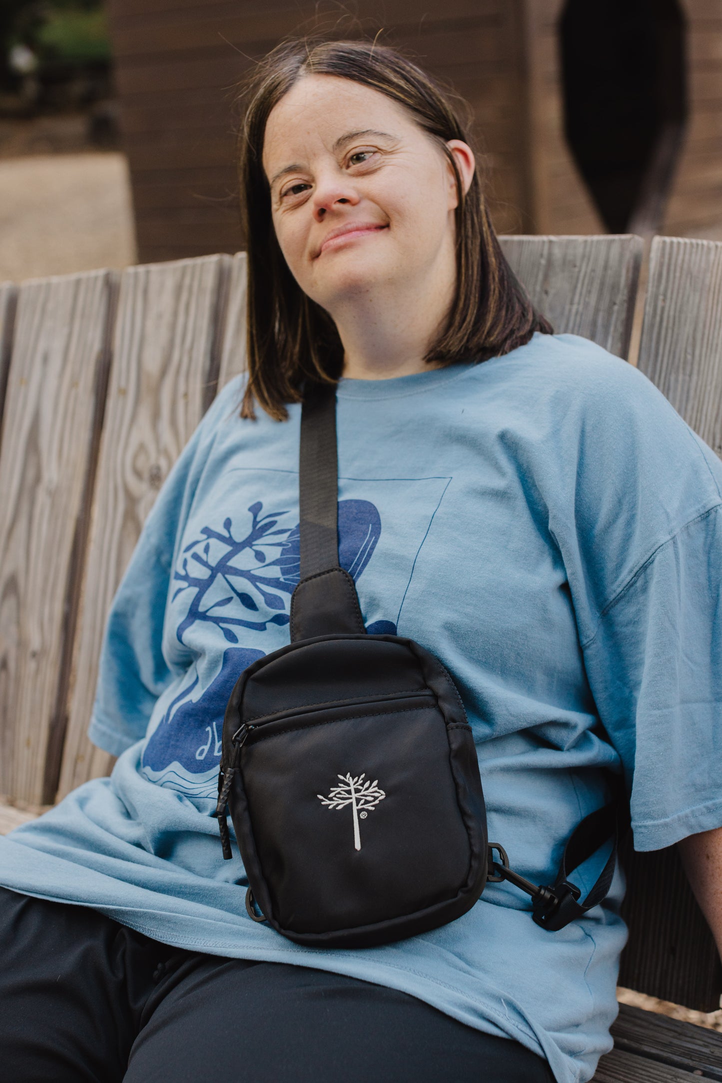 Embroidered AT Crossbody Black Sling Bag